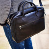 Black Leather Laptop Bag over shoulder