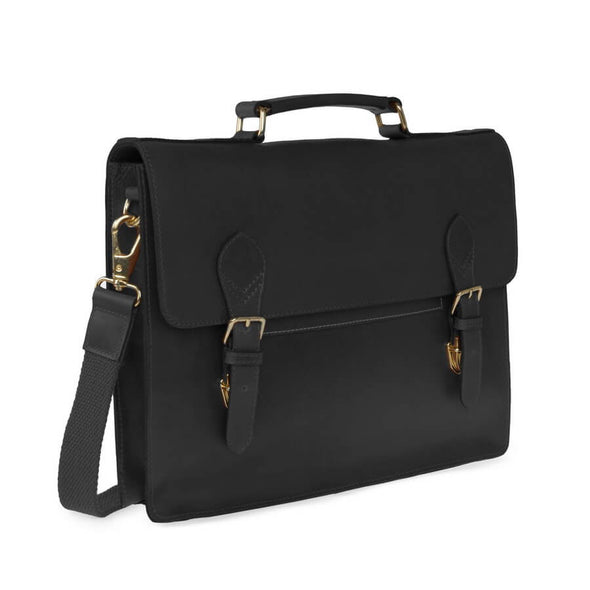 Black leather laptop bag cutout