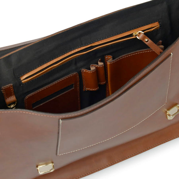 Luxury leather laptop bag inside (brown)