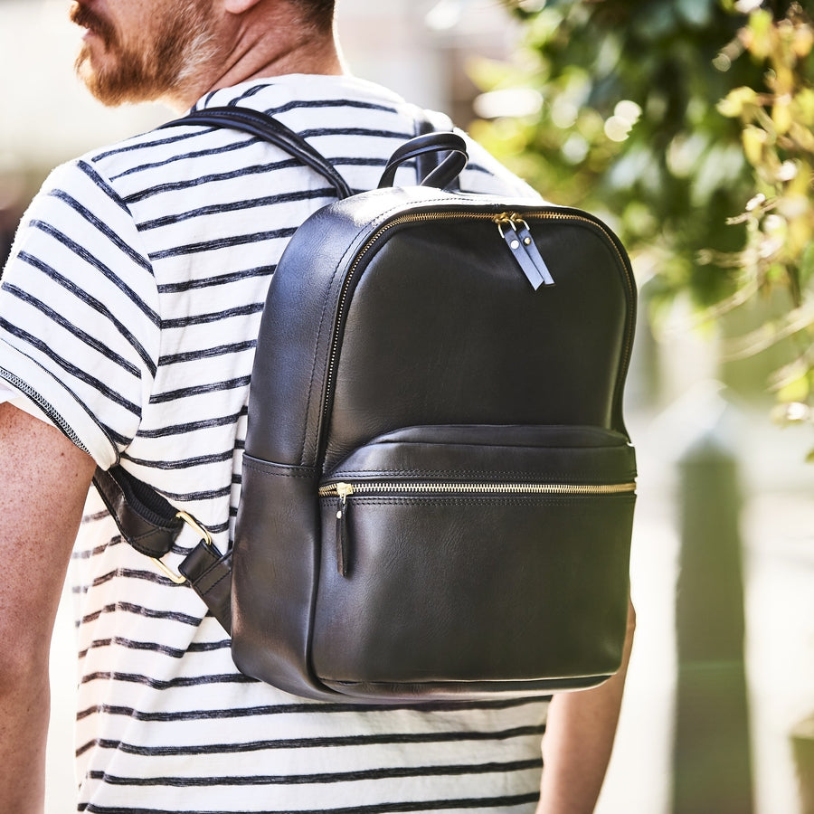 leather backpack black