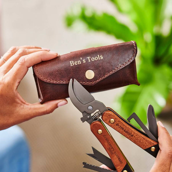 Personalised Leather Holder and Gardening Tool For Dads