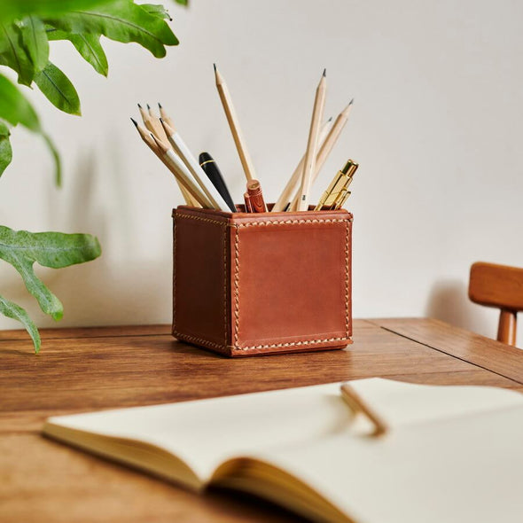 Personalised Leather Pen Pot Desk Accessory