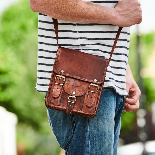 Mini Long Leather Satchel with Front Pocket