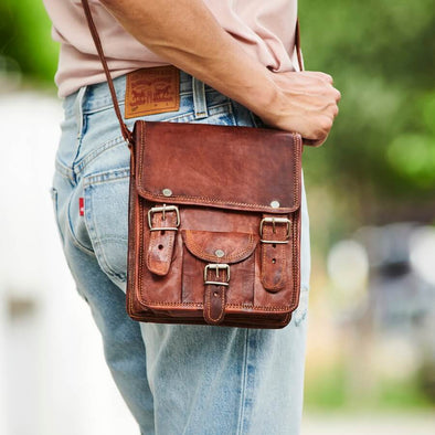 Mini Long Leather Satchel with Front Pocket