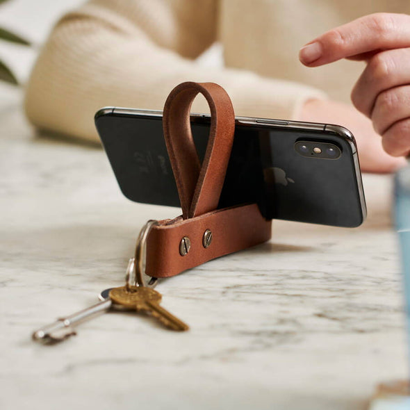 Key Ring Phone Stand - Personalised Leather