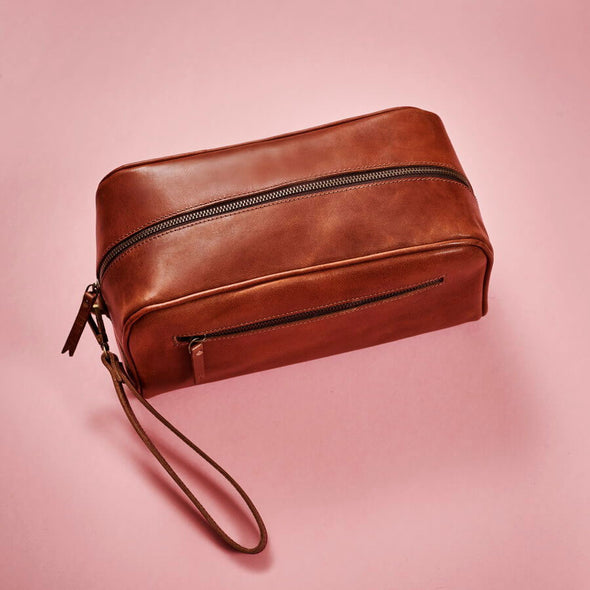 Men's Leather Wash Bag with Strap
