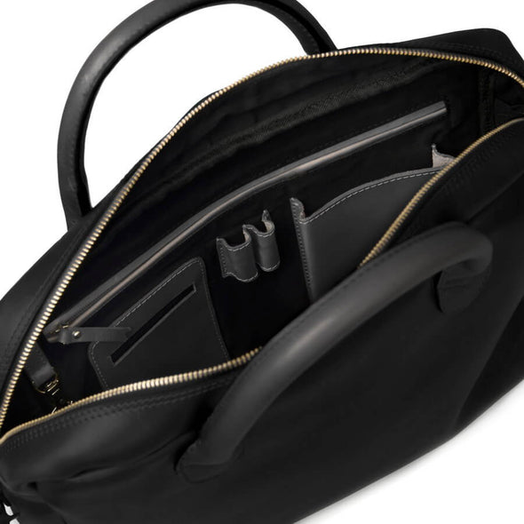Inside black leather laptop bag for 13 inch laptop