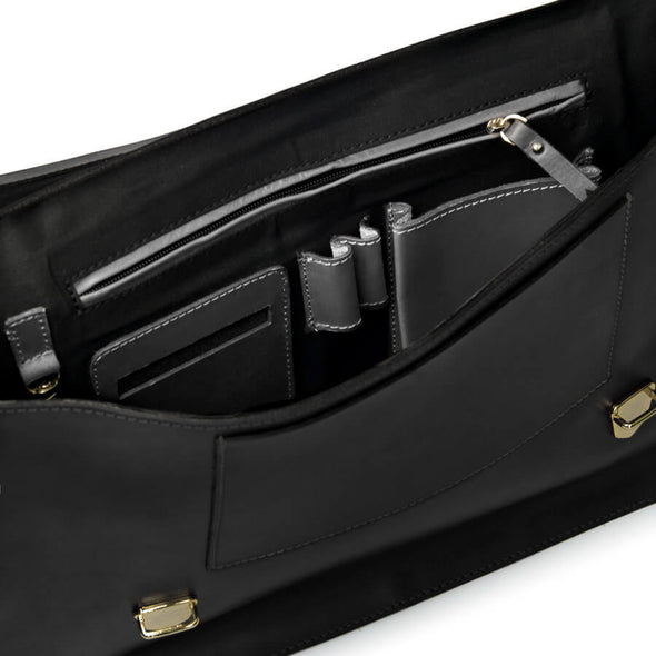 Inside black leather laptop bag 13 inch or smaller