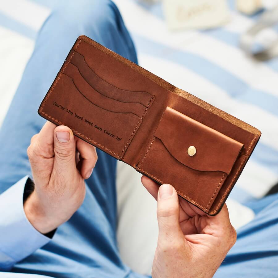 Mens Leather Wallet With Engraved Message By Vida Vida