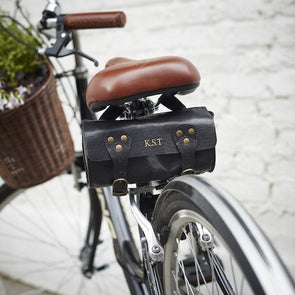 Black Leather Bike Saddle Bag On Bike