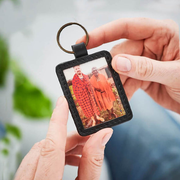 Personalised Leather Key Ring With Metal Photo