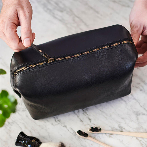 Luxe Leather Wash Bag With Personal Message