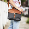Womens messenger bag in grey and tan leather