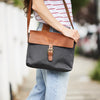 Womens messenger bag in grey and tan leather