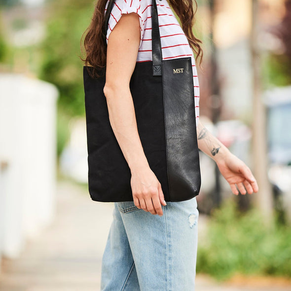 Canvas And Leather Tote Bag with Personalisation