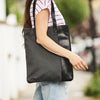 Vertical ladies tote bag in leather and canvas grey and black