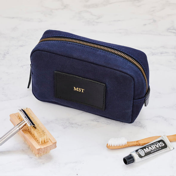 Personalised Leather And Canvas Travel Wash Bag