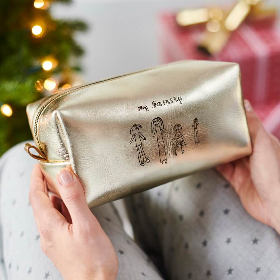 ladies leather wash bag with gold image