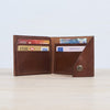 Leather Popper Credit Card Wallet Dark Tan Open