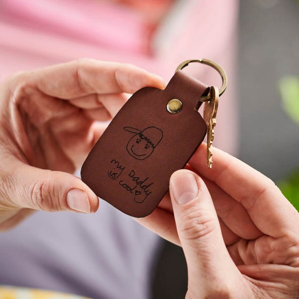 Luxury Leather Key Ring with Childs Drawing
