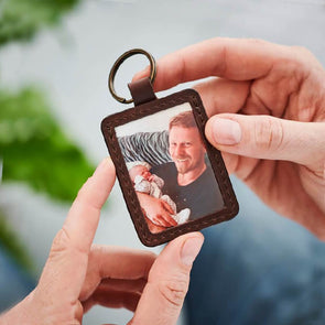 Personalised Leather Key Ring With Metal Photo