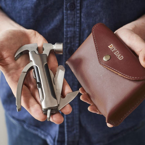 Personalised Leather Holder and Multi Tool For D.I.Y Dads