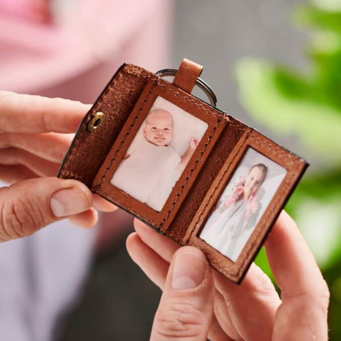 Personalised Leather Key Ring With 2 Photos