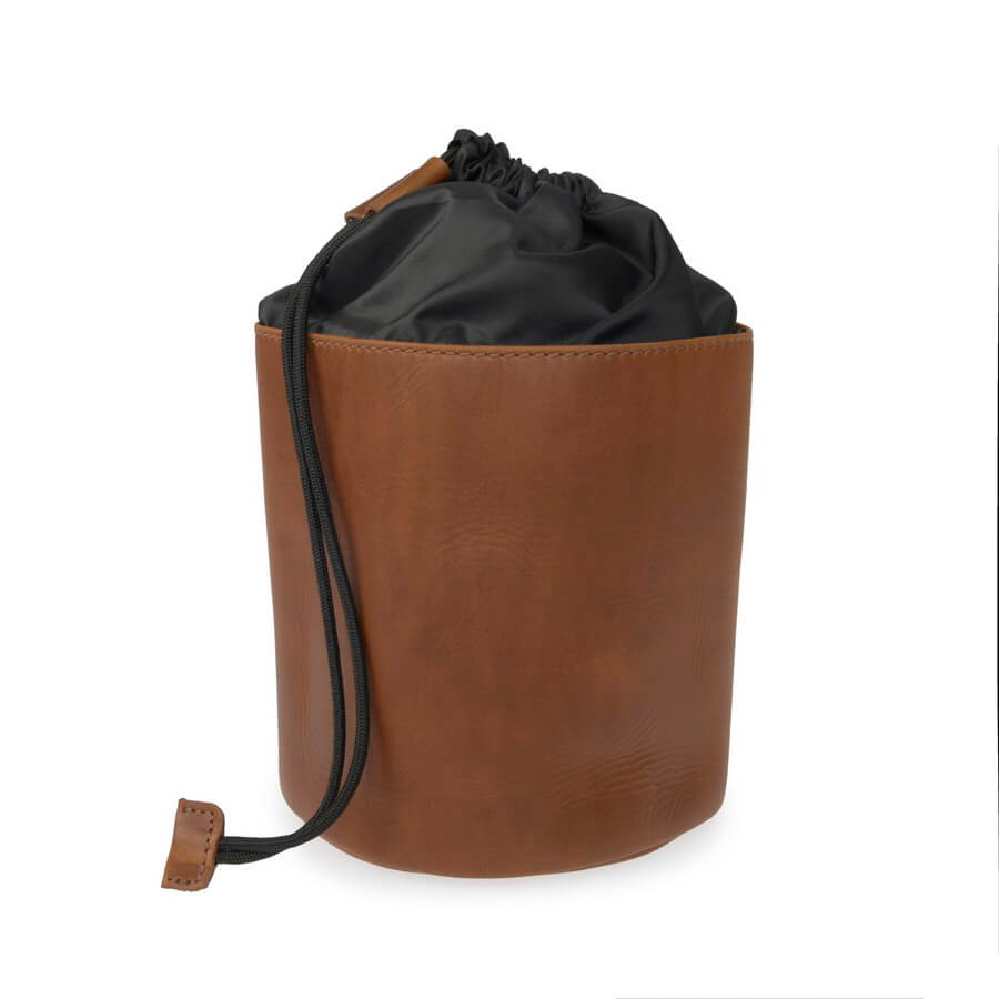 Tan leather drawstring wash bag for men