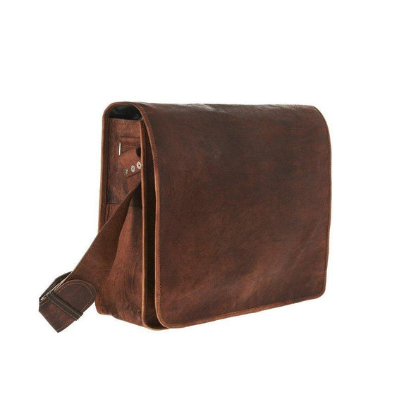Grande Leather Messenger Bag Tan Brown Side