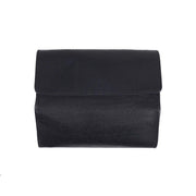 Black Leather Hanging Wash Bag for Men Front