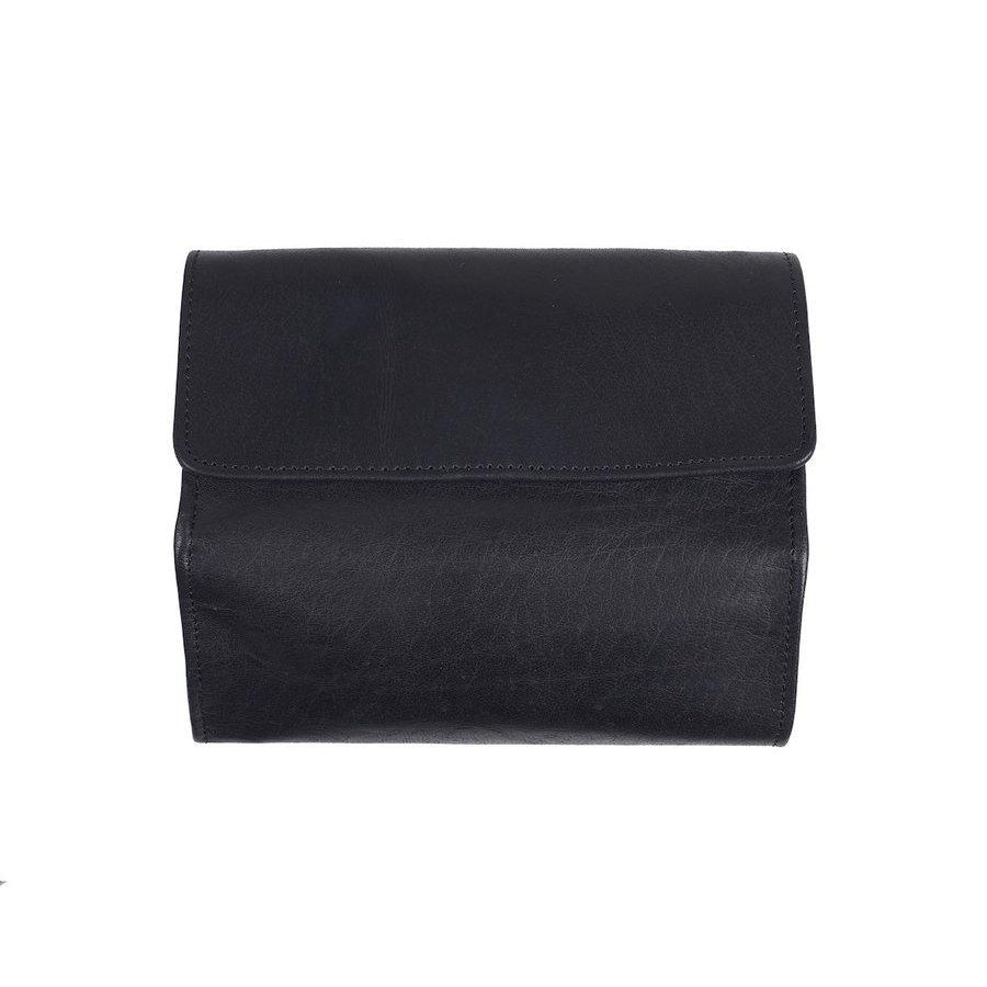 Black Leather Hanging Wash Bag for Men Front