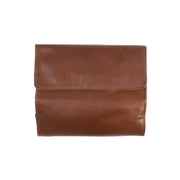 Dark Tan Leather Hanging Wash Bag for Men Front