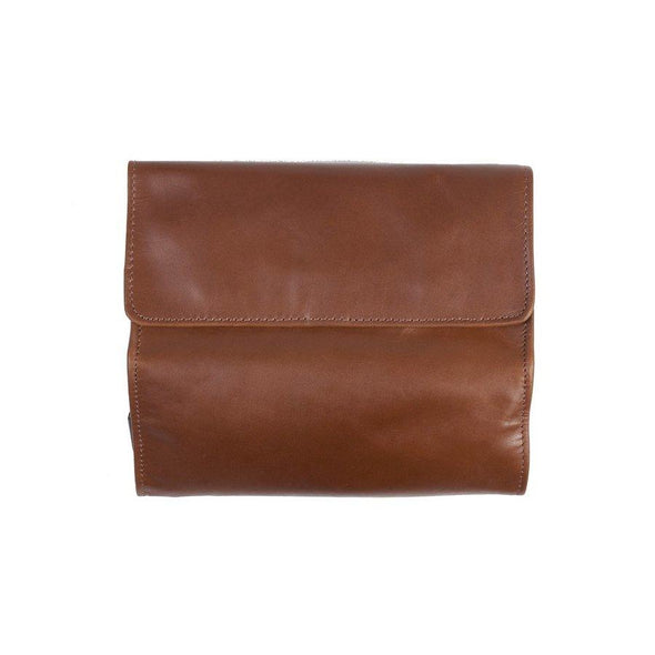 Dark Tan Leather Hanging Wash Bag for Men Front