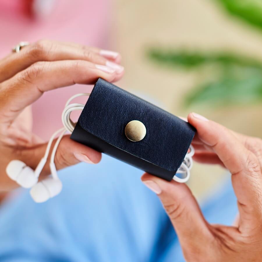 Personalised Leather Earphone Tidy