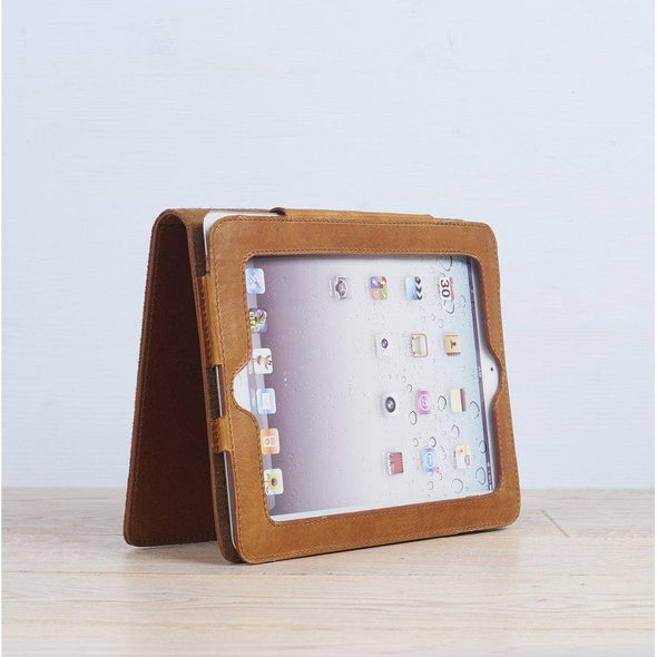 Tan Leather iPad Cover With Stand Side