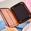 Tan leather iPad folder and organiser