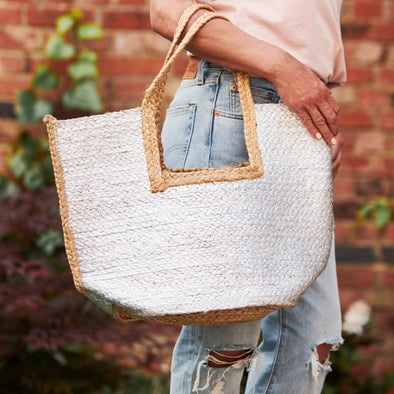 Silver Jute Beach Bag