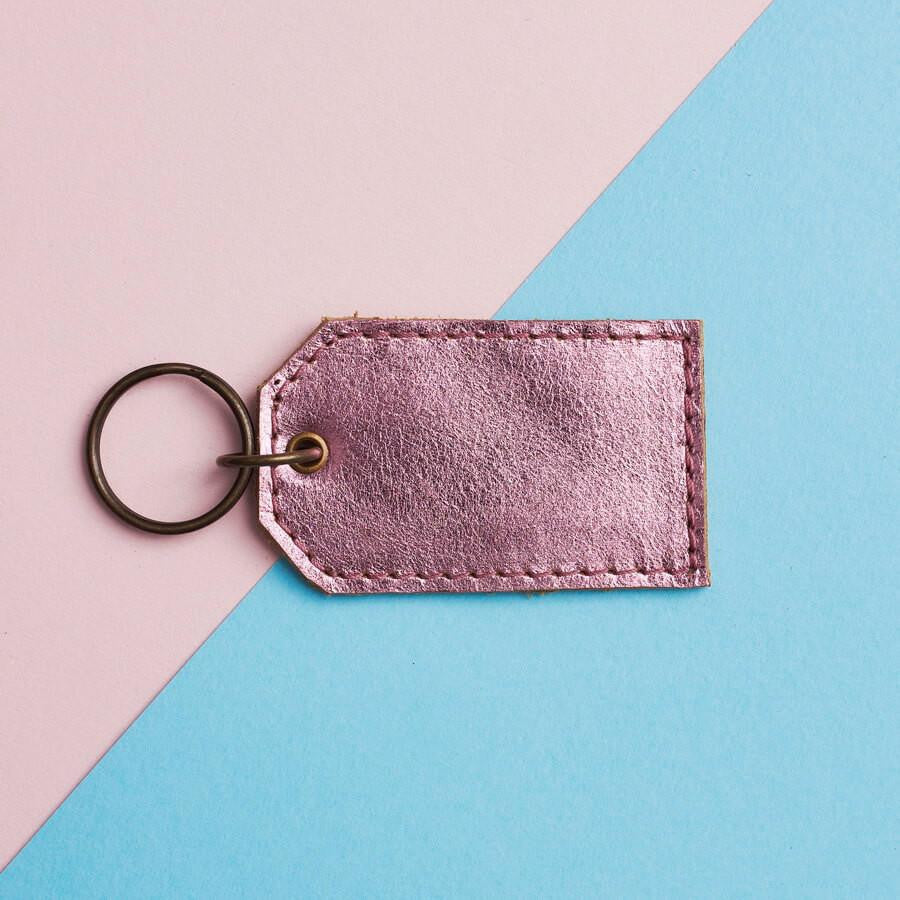 Metalic pink leather keyring