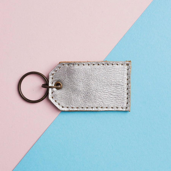 Metalic silver leather keyring