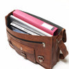 What fits inside Large Leather Satchel with Front Pocket and Handle