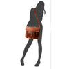 large leather satchel with front pocket and handle