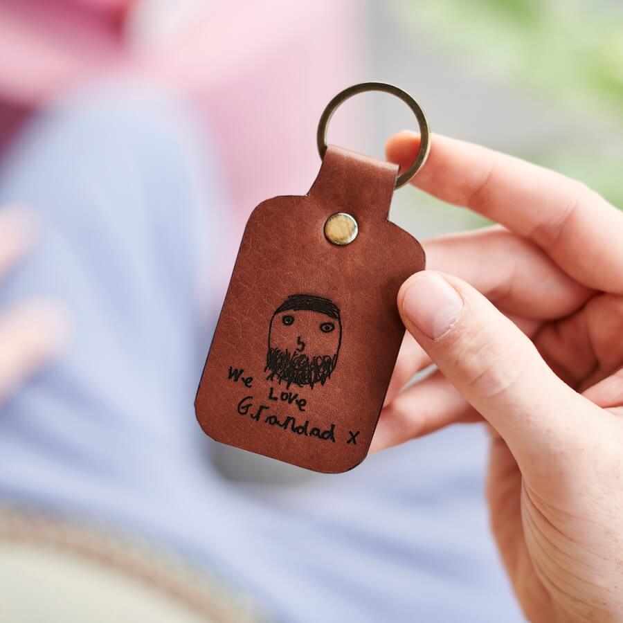 Luxury Leather Key Ring with Child's Drawing