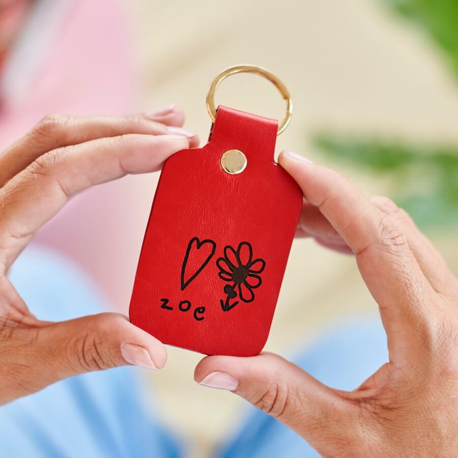 Luxury Leather Key Ring with Child's Drawing