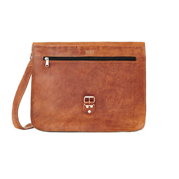 Leather Messenger Laptop Bag Open