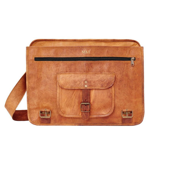 Special Leather Laptop Bag embossing position under front flap