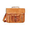 Satchel with front pocket and handle embossing position on front flap