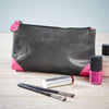 Leather Make-Up Bag Navy/Neon Pink
