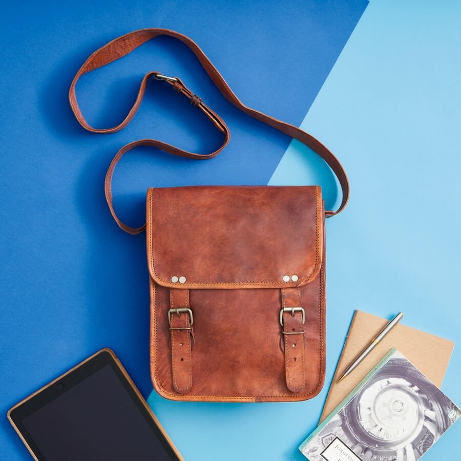 Mens Midi Long Leather Satchel