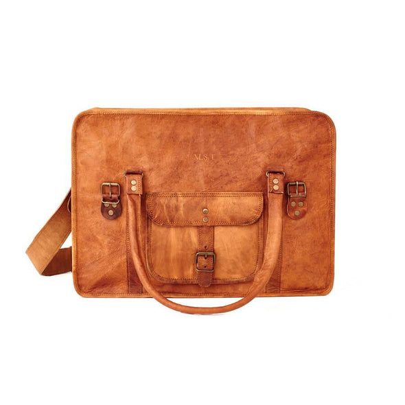 Under front flap gold embossed weekend travel bag