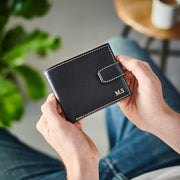 Leather Wallet with Internal Zip Section - Black, Folded